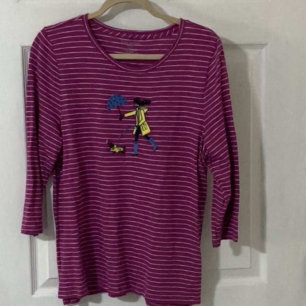 Talbots Purple and White Striped Top Petite XLP